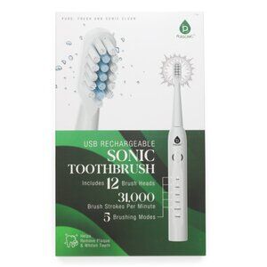 PURSONIC White Usb Rechargeable Sonic Toothbrush With 12 Brush Heads